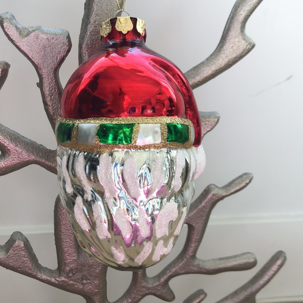 Vintage GLASS Oversized Santa Claus head ornament St Nick Christmas - Picture 3 of 4